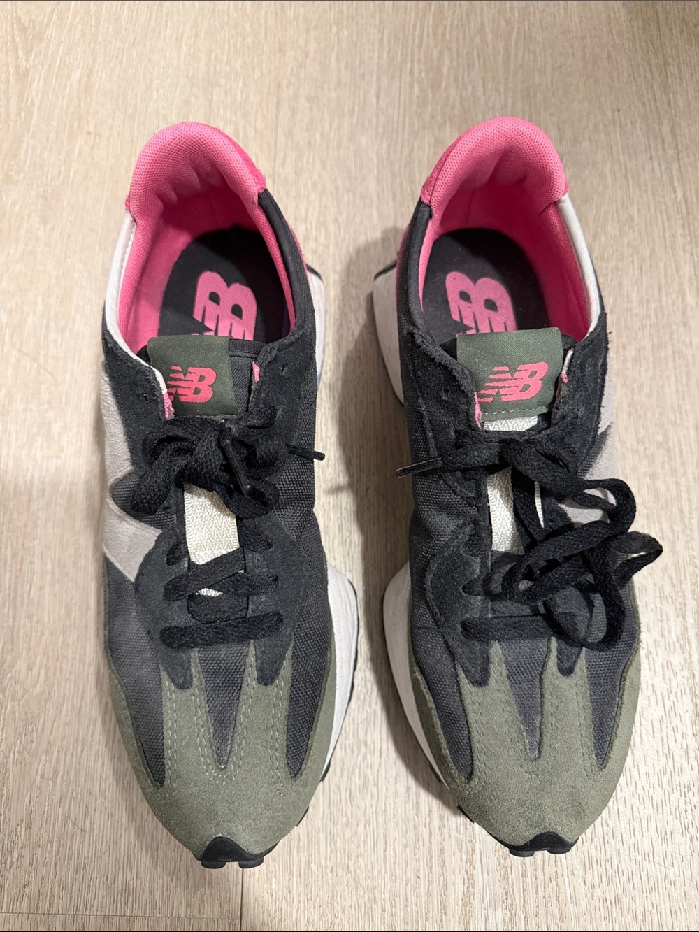 New Balance Women's Olive Green Black Sneakers with Pink Lining